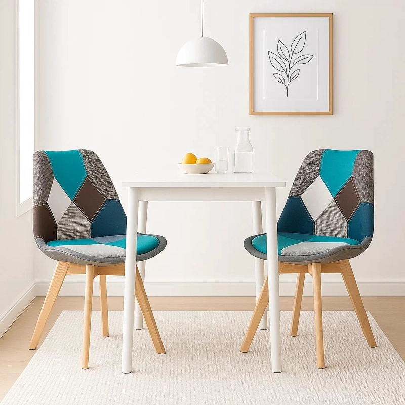 PACK DE 2 SILLAS TULIP PATCHOWORK ACOLCHADA TELA WOOD - CELESTE - 3