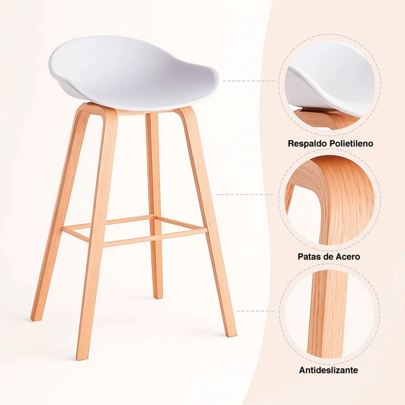 PACK DE 2 TABURETES PISO BAR NORDIC - BLANCO - 5