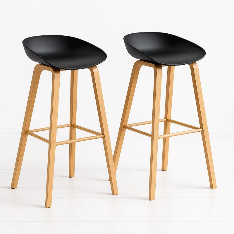 PACK DE 2 TABURETES PISO BAR NORDIC - NEGRO - 1