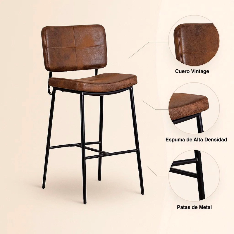 PACK DE 2 TABURETES ALTO BRONX CAFE  VINTAGE CON PATAS METALICAS NEGRAS - 5