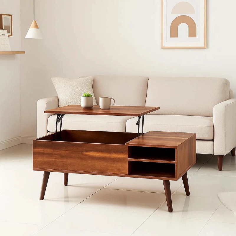 MESA DE CENTRO RUSTICA GREVA LIFT CON CAJONES Y REPISA - 3
