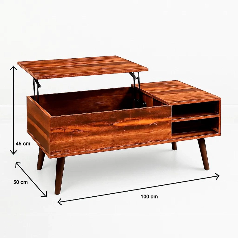 MESA DE CENTRO RUSTICA GREVA LIFT CON CAJONES Y REPISA - 4