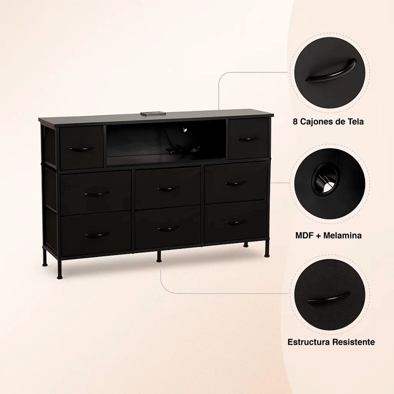 MUEBLE ORGANIZADOR LED XTREME MULTIMEDIA CON ESTACION DE CARGA INTEGRADA - NEGRO - 5
