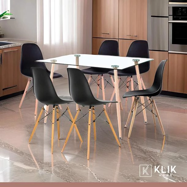 COMEDOR MESA DE VIDRIO RECTANGULAR 120X80 + 6 SILLAS EAMES NEGRAS - 2