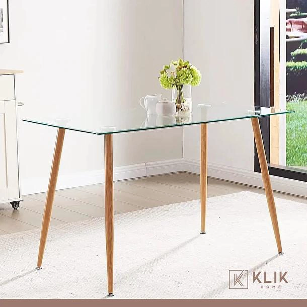 COMEDOR MESA DE VIDRIO RECTANGULAR 120X80 + 6 SILLAS EAMES NEGRAS - 8