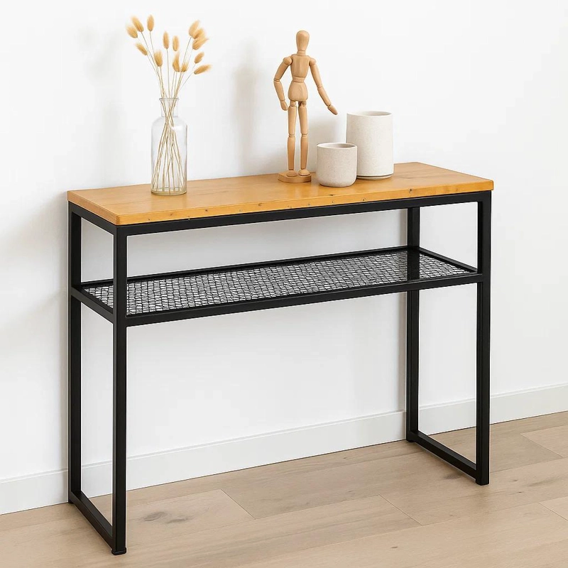 ARRIMO ESTILO INDUSTRIAL CON REPISA METALICA Y CUBIERTA DE MADERA - 2