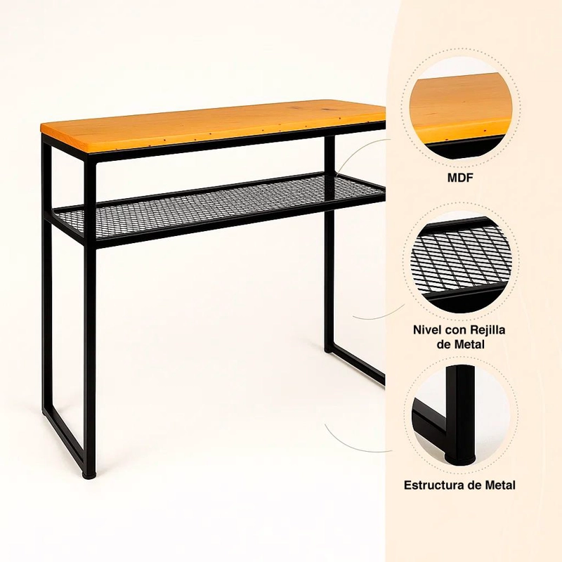 ARRIMO ESTILO INDUSTRIAL CON REPISA METALICA Y CUBIERTA DE MADERA - 5