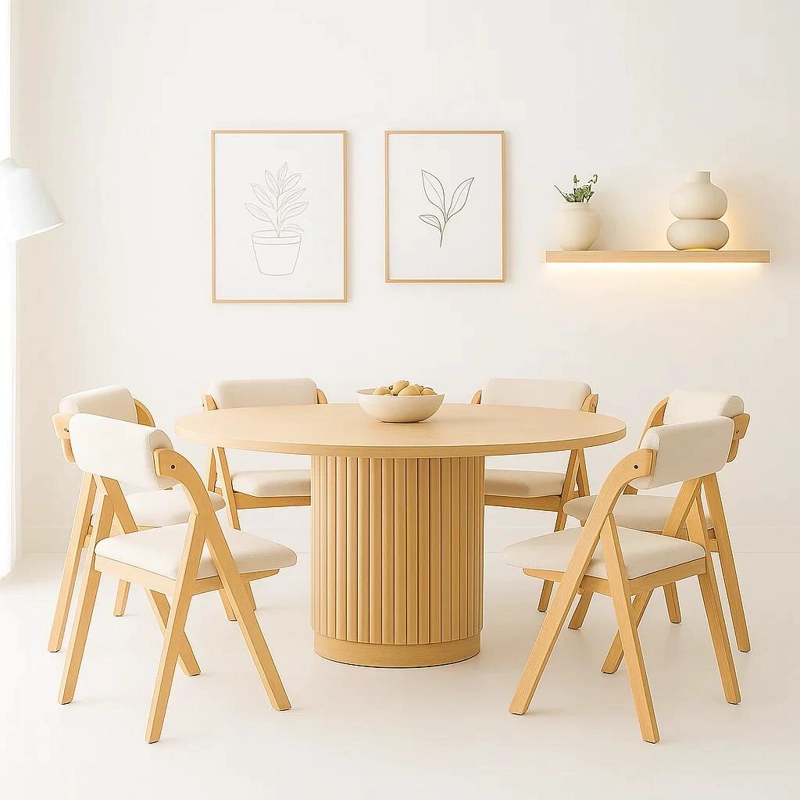 Comedor Redonda Armonía 130 Madera + 6 Silla Betlahem Beige - 2