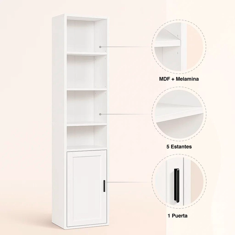 LIBRERO MULTISTORE CON PUERTA - BLANCO - 5