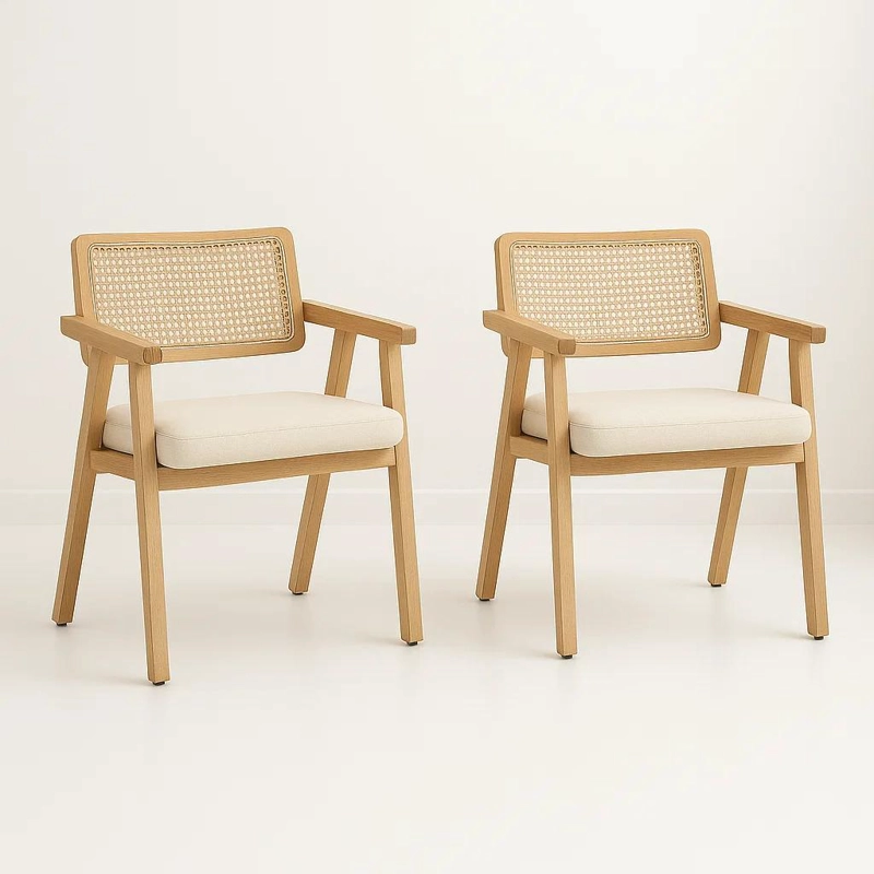 PACK DE 2 SITIALES ACOLCHADO CHANDIGARH BUTACA RATTAN - MADERA - 1