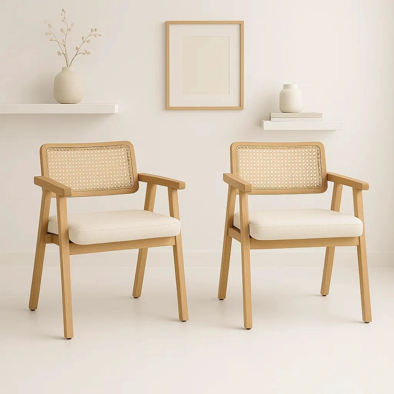 PACK DE 2 SITIALES ACOLCHADO CHANDIGARH BUTACA RATTAN - MADERA - 2