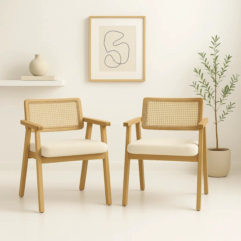 PACK DE 2 SITIALES ACOLCHADO CHANDIGARH BUTACA RATTAN - MADERA - 3
