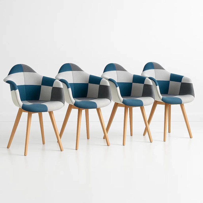 PACK DE 4 BUTACAS SITIAL PATCHWORK ACOLCHADO WOOD - CELESTE - 1