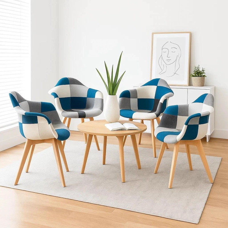 PACK DE 4 BUTACAS SITIAL PATCHWORK ACOLCHADO WOOD - CELESTE - 2