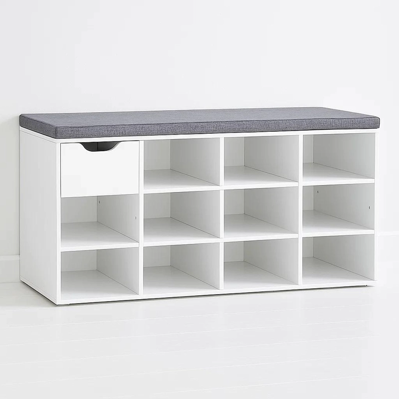 BANCO ZAPATERO BLANCO CON COJIN Y 10 COMPARTIMENTOS - 1