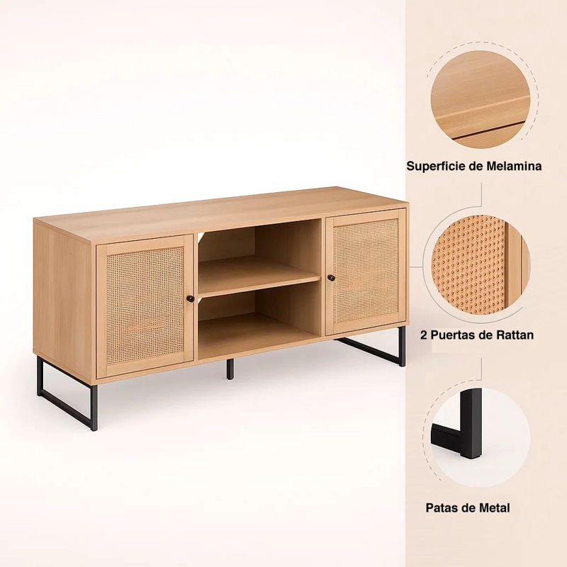RACK DE TV O BUFFET RATTAN RUSTICO DOS PUERTAS - 5