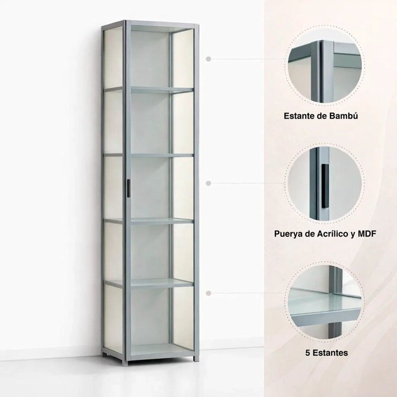 VITRINA BAMBOOLINE ESTRECHA CON PUERTAS ACRILICAS 5 NIVELES 42X33X161 - 5