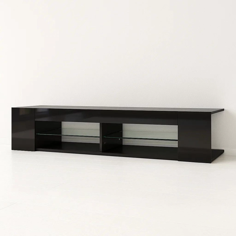 MUEBLE DE TV MODERNO NEGRO CON LUCES LED Y COMPARTIMENTOS - 1