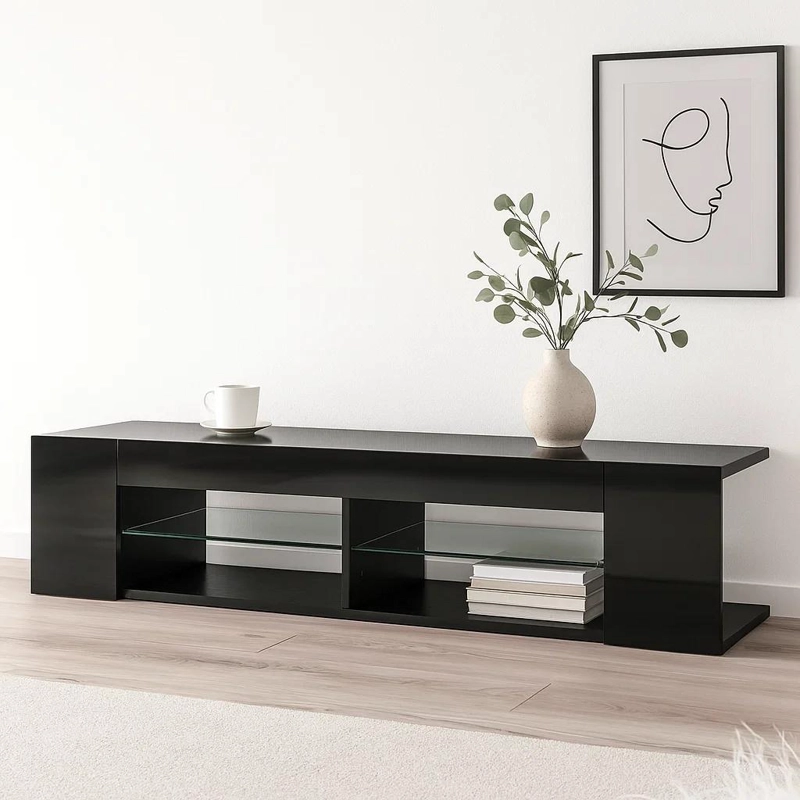 MUEBLE DE TV MODERNO NEGRO CON LUCES LED Y COMPARTIMENTOS - 3