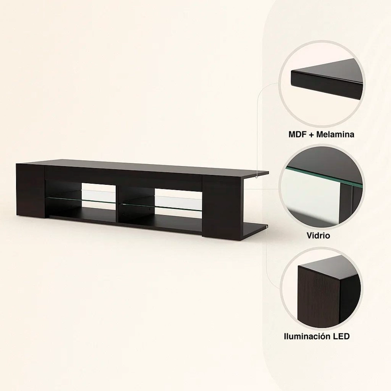 MUEBLE DE TV MODERNO NEGRO CON LUCES LED Y COMPARTIMENTOS - 5
