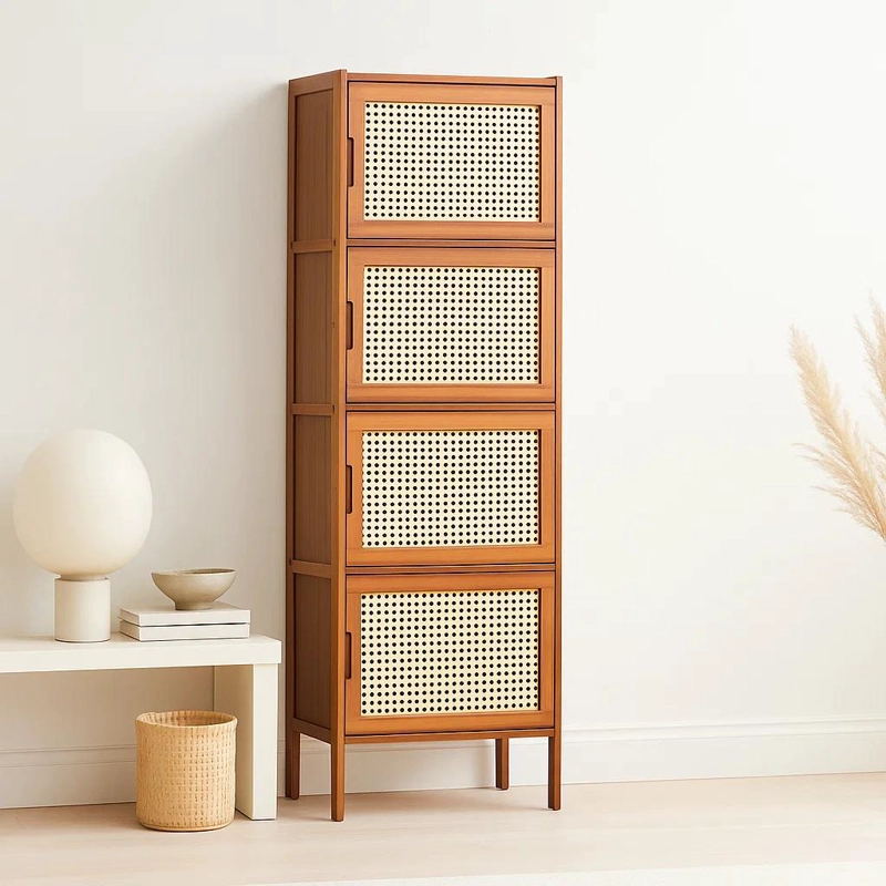 VITRINA ECOLUXE DE BAMBU Y RATAN SINTE TICO 4 NIVELES 43X32X126 - 2