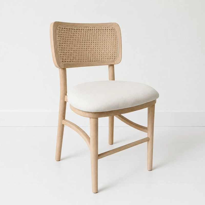 SILLA DE ESTILO NATURAL CON RESPALDO TEJIDO Y ASIENTO ACOLCHADO
