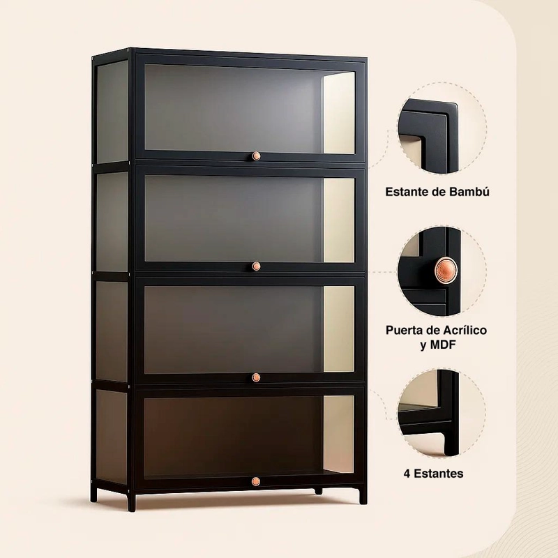 VITRINA BAMBOOGLASS 4 NIVELES 80X32X140 - NEGRO - 5