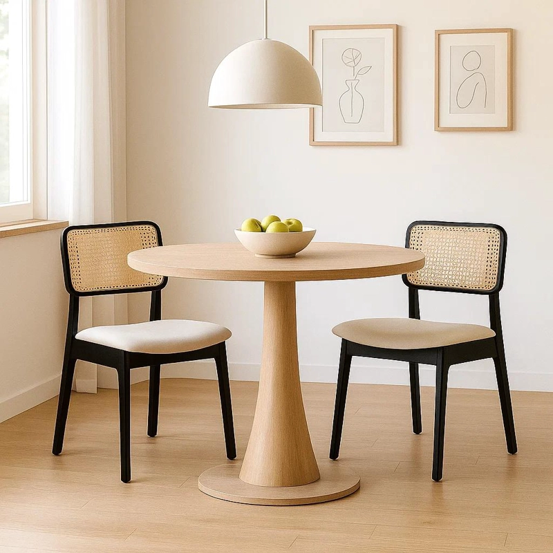 PACK DE 2 SILLAS DE COMEDOR CON RESPALDO DE RATAN Y ASIENTO TAPIZADO - BEIGE - 2