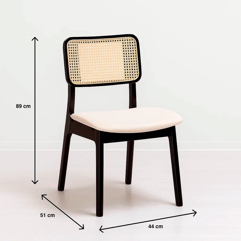 PACK DE 2 SILLAS DE COMEDOR CON RESPALDO DE RATAN Y ASIENTO TAPIZADO - BEIGE - 4