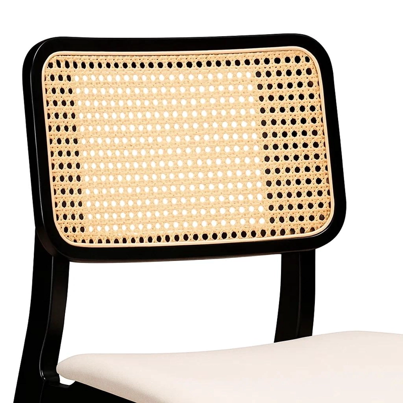 PACK DE 2 SILLAS DE COMEDOR CON RESPALDO DE RATAN Y ASIENTO TAPIZADO - BEIGE - 6
