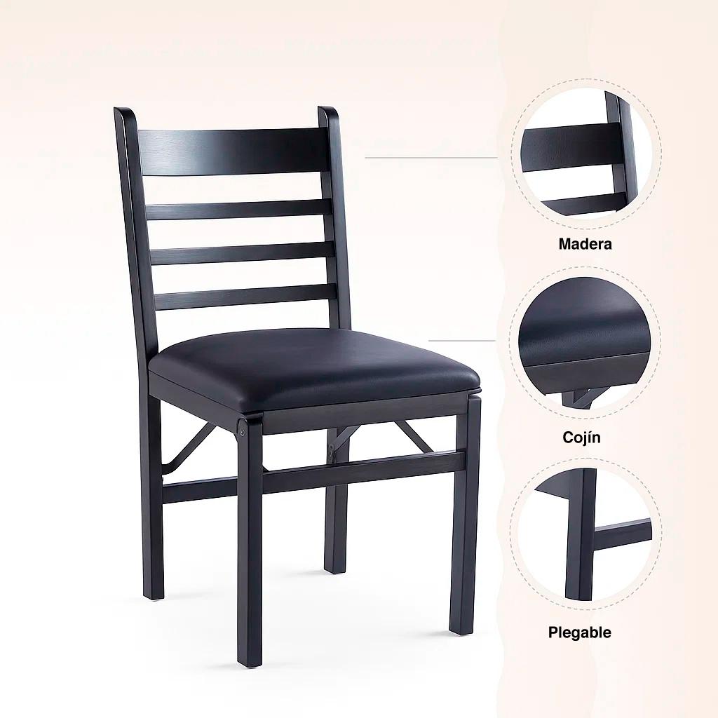 PACK DE 2 SILLAS INDUSTRIAL PLEGABLE CON MARCO NEGRO Y TAPIZADO SINTE TICO - 5