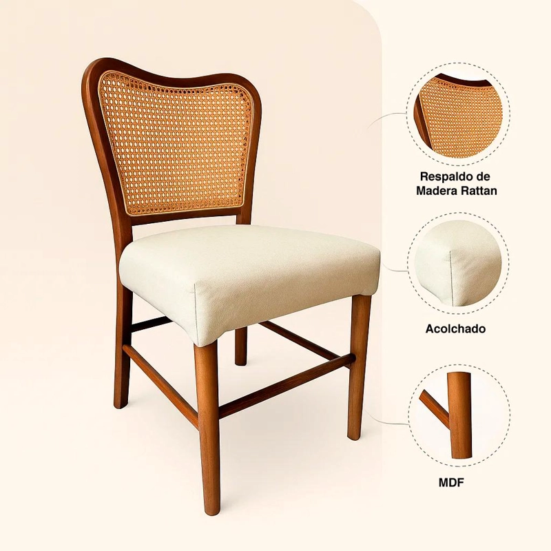 PACK DE 2 SILLAS BOHO CHIC CON RESPALDO TRENZADO Y ASIENTO SUAVE - 5