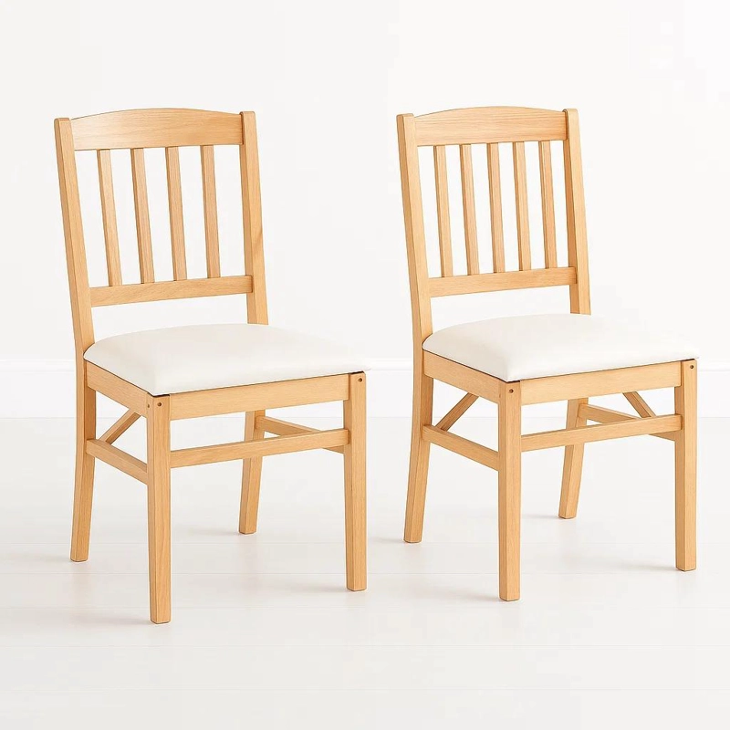 PACK DE 2 SILLAS MODERNA PLEGABLE DE MADERA CLARA CON TAPIZADO NEUTRO - 1