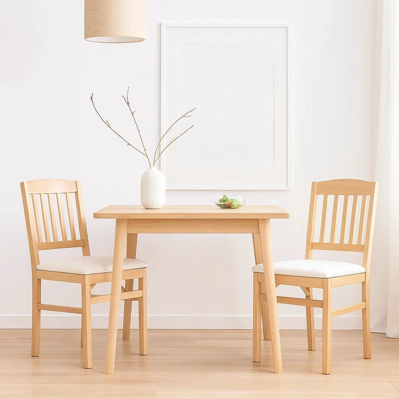 PACK DE 2 SILLAS MODERNA PLEGABLE DE MADERA CLARA CON TAPIZADO NEUTRO - 2