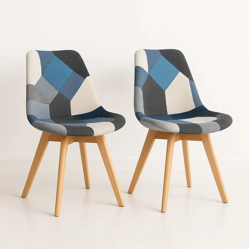 PACK DE 2 SILLAS EAMES PATCHWORK ACOLCHADA TELA WOOD - CELESTE - 1