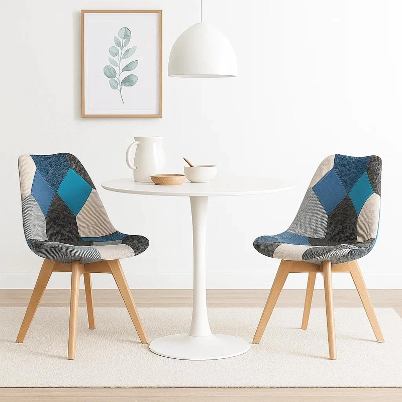 PACK DE 2 SILLAS EAMES PATCHWORK ACOLCHADA TELA WOOD - CELESTE - 2