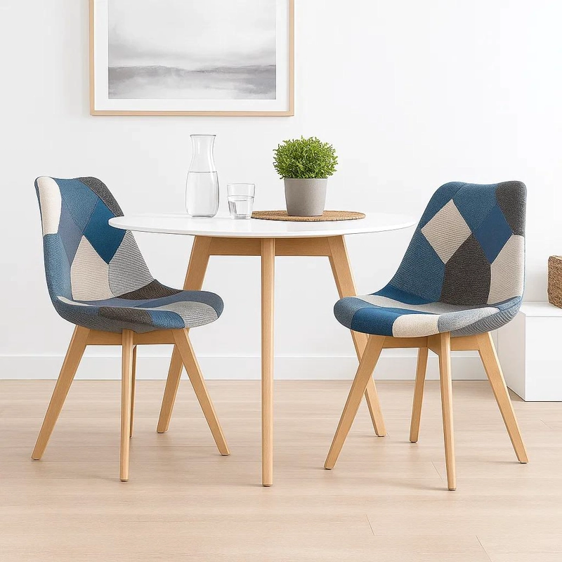 PACK DE 2 SILLAS EAMES PATCHWORK ACOLCHADA TELA WOOD - CELESTE - 3