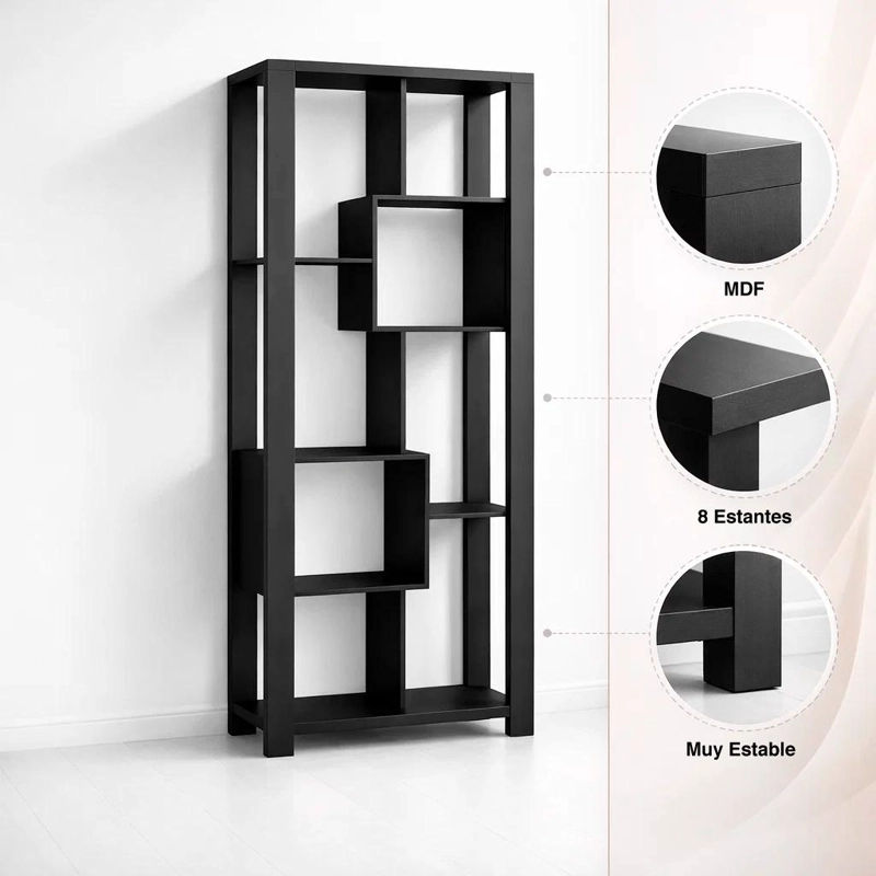 ESTANTERIA PRISMA NOIR LIBRERO GEOME TRICO MODERNO 39X80X180 - NEGRO - 5