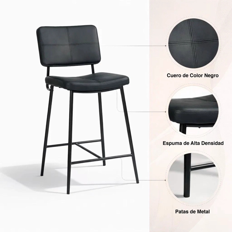 TABURETE ALTO BRONX NEGRO CON PATAS METALICAS NEGRAS - 5