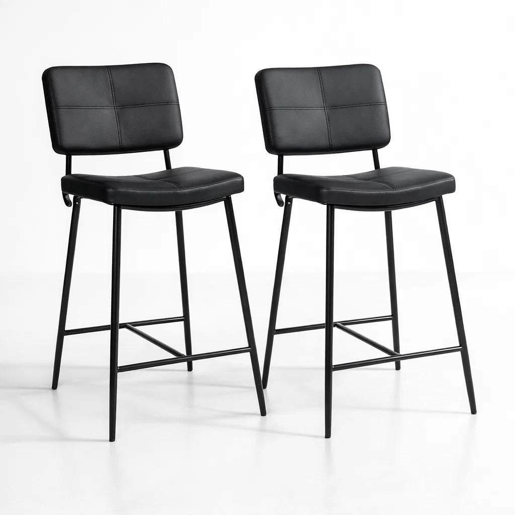 PACK DE 2 TABURETES ALTO BRONX NEGRO CON PATAS METALICAS NEGRAS - 1