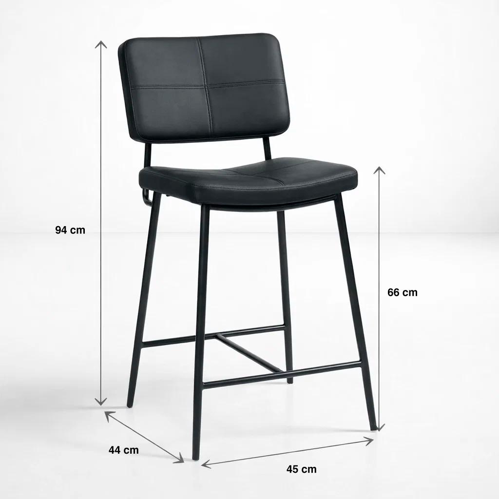 PACK DE 2 TABURETES ALTO BRONX NEGRO CON PATAS METALICAS NEGRAS - 4