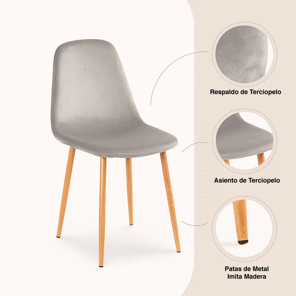 PACK DE 2 SILLAS SPOON TERCIOPELO - GRIS - 5