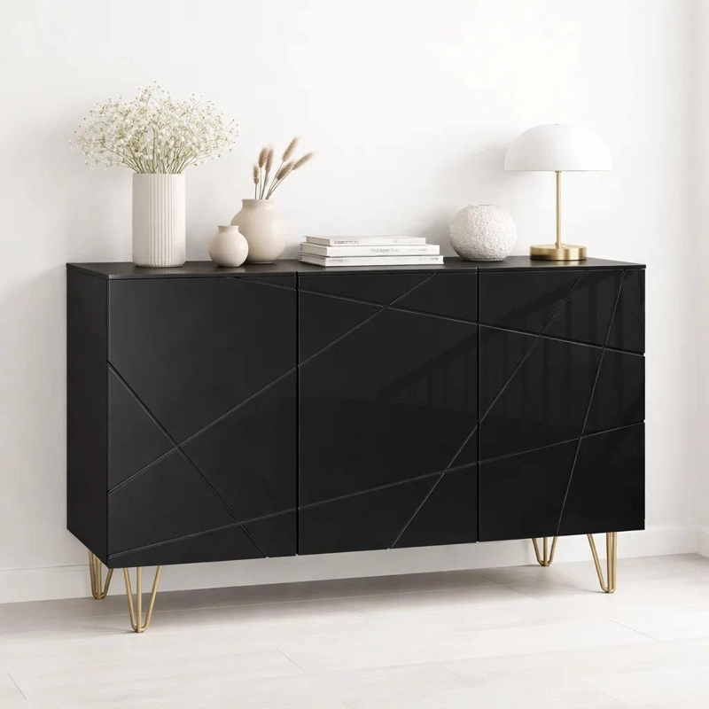 BUFFET MODERNO LUXLINE NEGRO CON PATAS DORADAS - 2