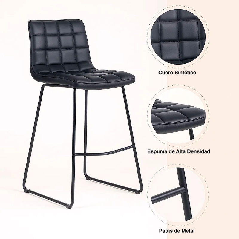 PACK DE 2 TABURETES MILANO CUERO SINTETICO CON PATAS METALICAS ESTILO INDUSTRIAL - 5