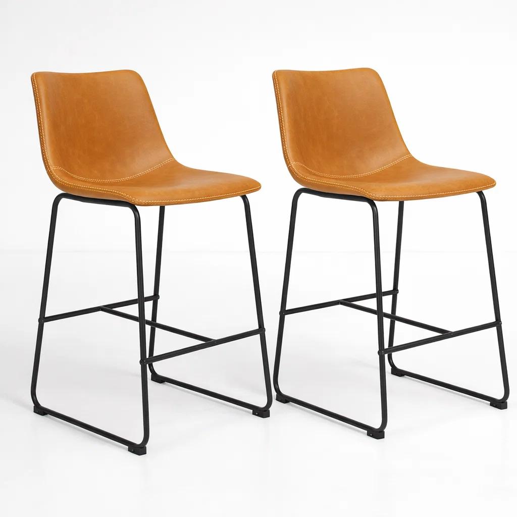 PACK DE 2 TABURETES DE BAR BURGOS DE CUERO Y METAL INDUSTRIAL - 1