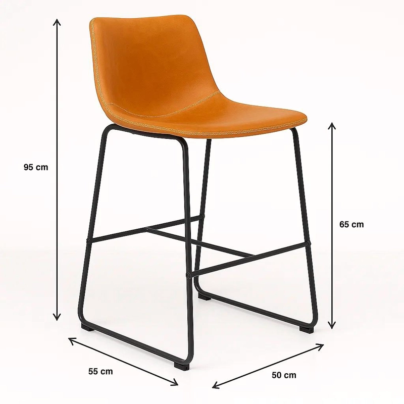 PACK DE 2 TABURETES DE BAR BURGOS DE CUERO Y METAL INDUSTRIAL - 4