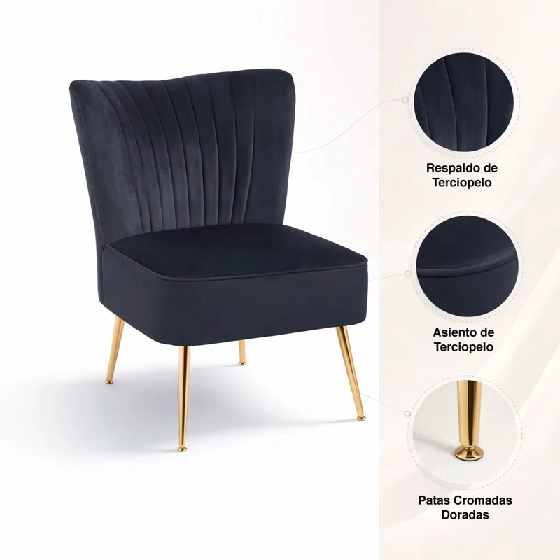 SILLON GLAMOUR NOIR CON PATAS DORADAS - NEGRO - 5