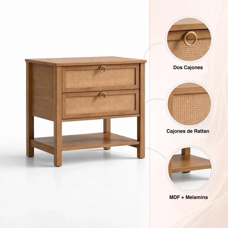 VELADOR DUNA RATTAN ANCHO CON CAJONES DE RATAN - 5