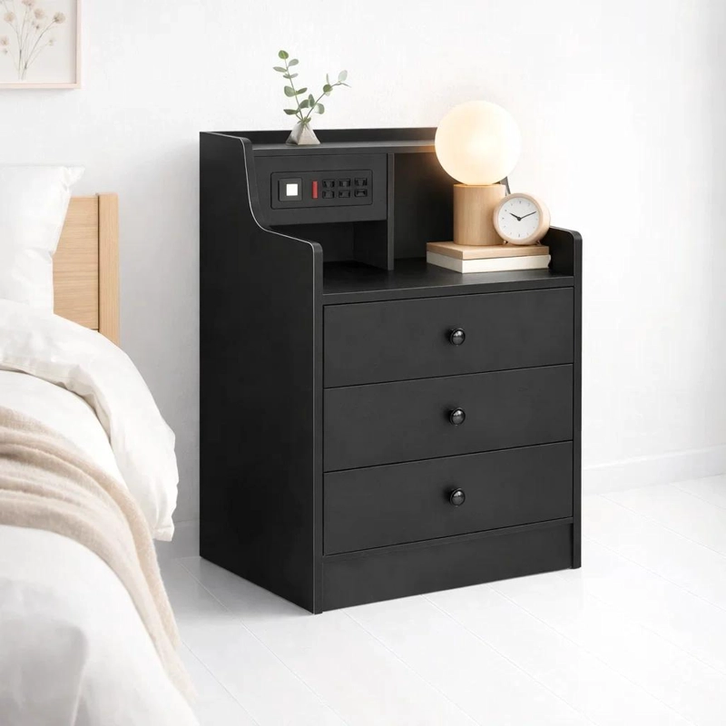 VELADOR URBANO SMART CON ENCHUFE INTEGRADO NEGRO DE 3 CAJONES - 2