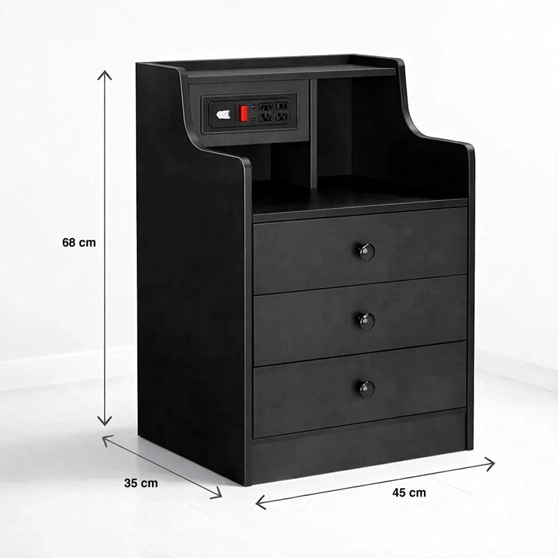 VELADOR URBANO SMART CON ENCHUFE INTEGRADO NEGRO DE 3 CAJONES - 4